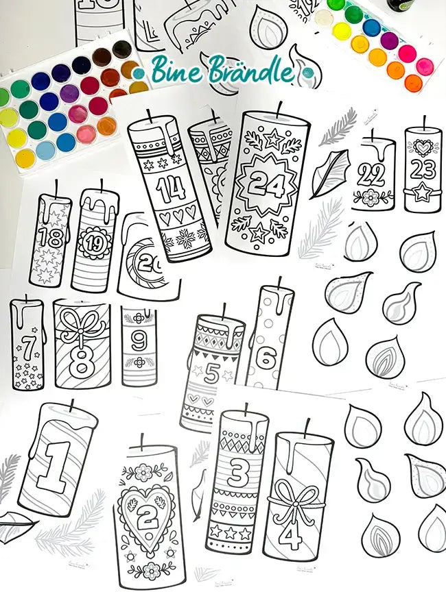 Adventskalender Kerzen – 24 kreative Motive für Weihnachten – Bines Download Shop