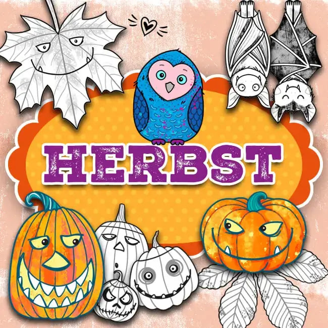 Herbstliche Ausmalbilder und Ausmalvorlagen von Bine Brändle – Bines Shop