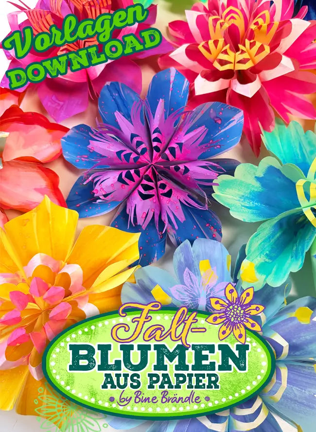 Kreativ-Bündel Faltblumen - Bunte Papierblumen in verschiedenen Größen für kreative Deko-Ideen - Sofortdownload ZIP