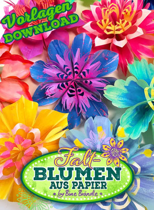 Kreativ-Bündel Faltblumen - Bunte Papierblumen in verschiedenen Größen für kreative Deko-Ideen - Sofortdownload ZIP