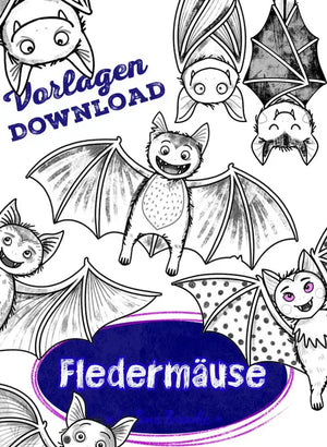 Fledermäuse Vorlage Download mit niedlichen gezeichneten Fledermäusen und verschiedenen Flügelmustern