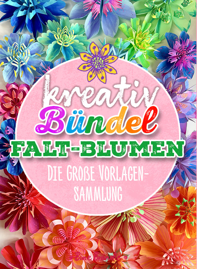 Kreativ-Bündel Faltblumen - Bunte Papierblumen in verschiedenen Größen für kreative Deko-Ideen.