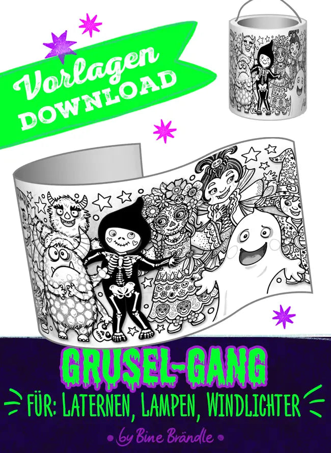 Laterne Gruselgang Vorlage Download für Laternen, Lampen und Windlichter von Bine Brändle