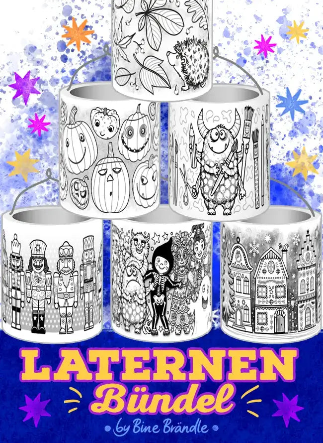 Laternen Bündel - Kreative Laternen im Bundle mit verschiedenen Motiven zum Ausmalen und Basteln.