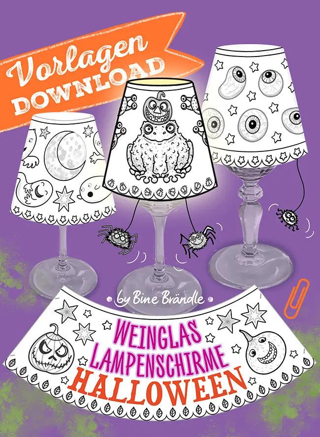 Weinglas Lampenschirme Halloween – kreative Vorlagen für schaurige Tischdeko zum Selbermachen im PDF-Format.