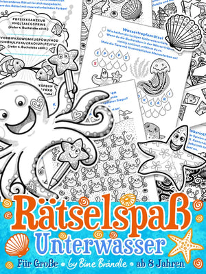Unterwasserwelt Rätselheft mit bunten Bildern und kniffligen Rätseln für Kinder ab 8 Jahren.