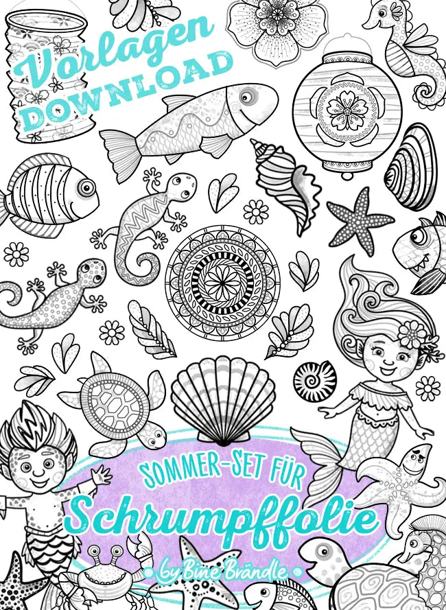 Schrumpffolie Sommer Vorlagen Download für Anhänger und Schmuck basteln – zauberhafte Meeresmotive
