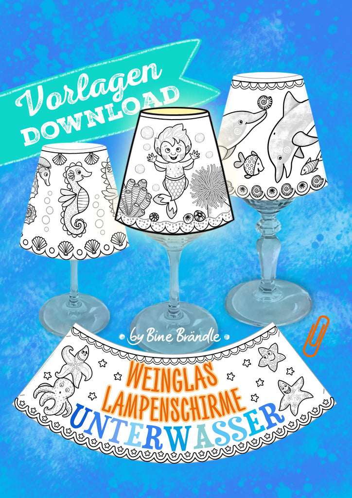 Weinglas Lampenschirme Unterwasserwelt – kreative Lampenschirm Vorlagen mit Meeresmotiven zum Download