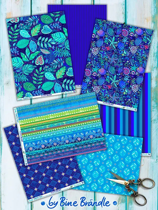Pattern Mix Blue - 21 High-Quality Paper Sheets for Printing – Bines Shop