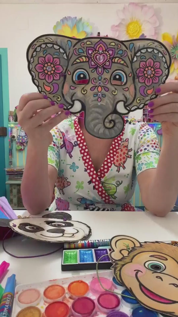 Bunte Tiermasken - Animal Masks mit einem Adler, Affen, Bär, Elefant, Eule und mehr - Tiermasken zum Ausmalen.